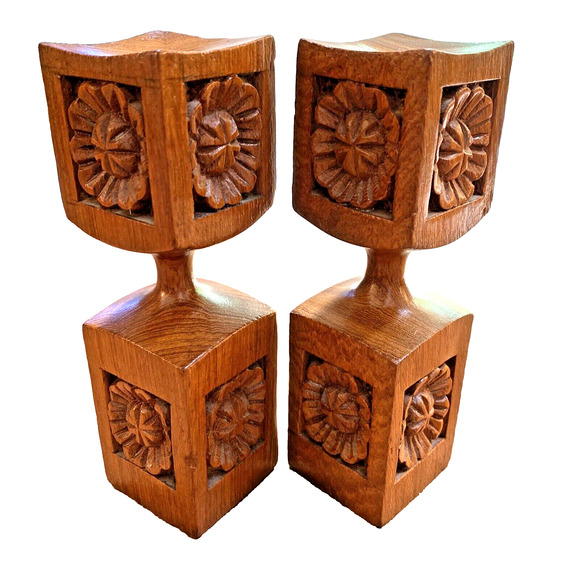 VTG Carved Wood Candlesticks Mid Century Taper Candle Holders Thai Philippines? - Picture 7 of 10